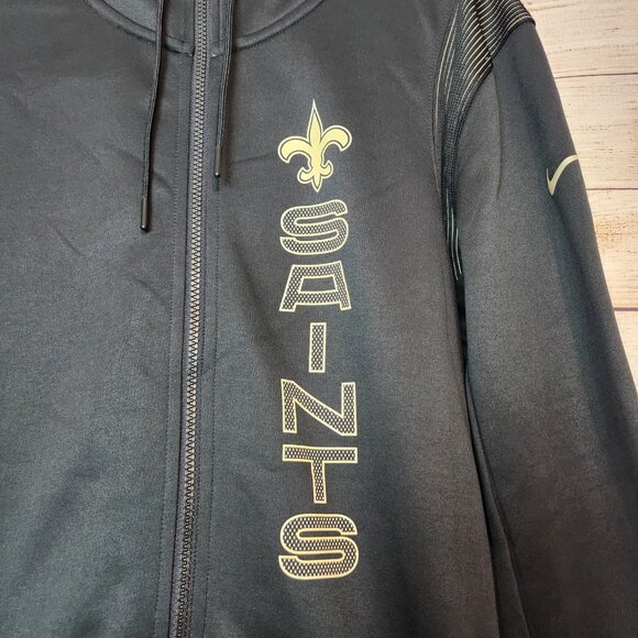 Nike Men's Size L NFL New Orleans Saints Dri Fit On-Field Hoodie Black Zip Up - Picture 2 of 16